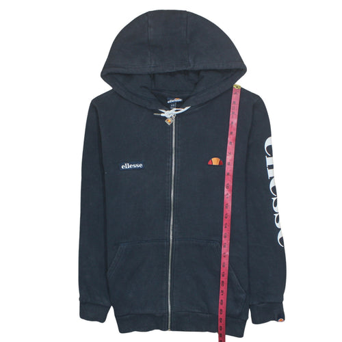 Ellesse Women's Black Full Zip Hoodie UK 16 Logo Print Cotton Blend