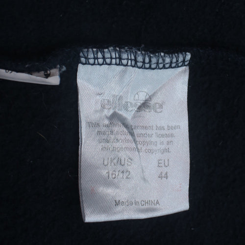 Ellesse Women's Black Full Zip Hoodie UK 16 Logo Print Cotton Blend