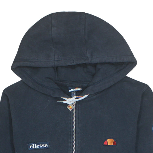 Ellesse Women's Black Full Zip Hoodie UK 16 Logo Print Cotton Blend