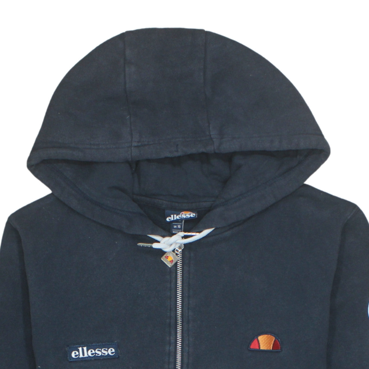 Ellesse Women's Black Full Zip Hoodie UK 16 Logo Print Cotton Blend