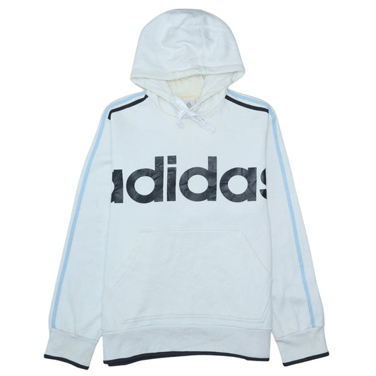 Adidas Mens White XL Pullover Hoodie with Logo Stripes