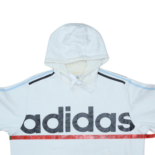 Adidas Mens White XL Pullover Hoodie with Logo Stripes