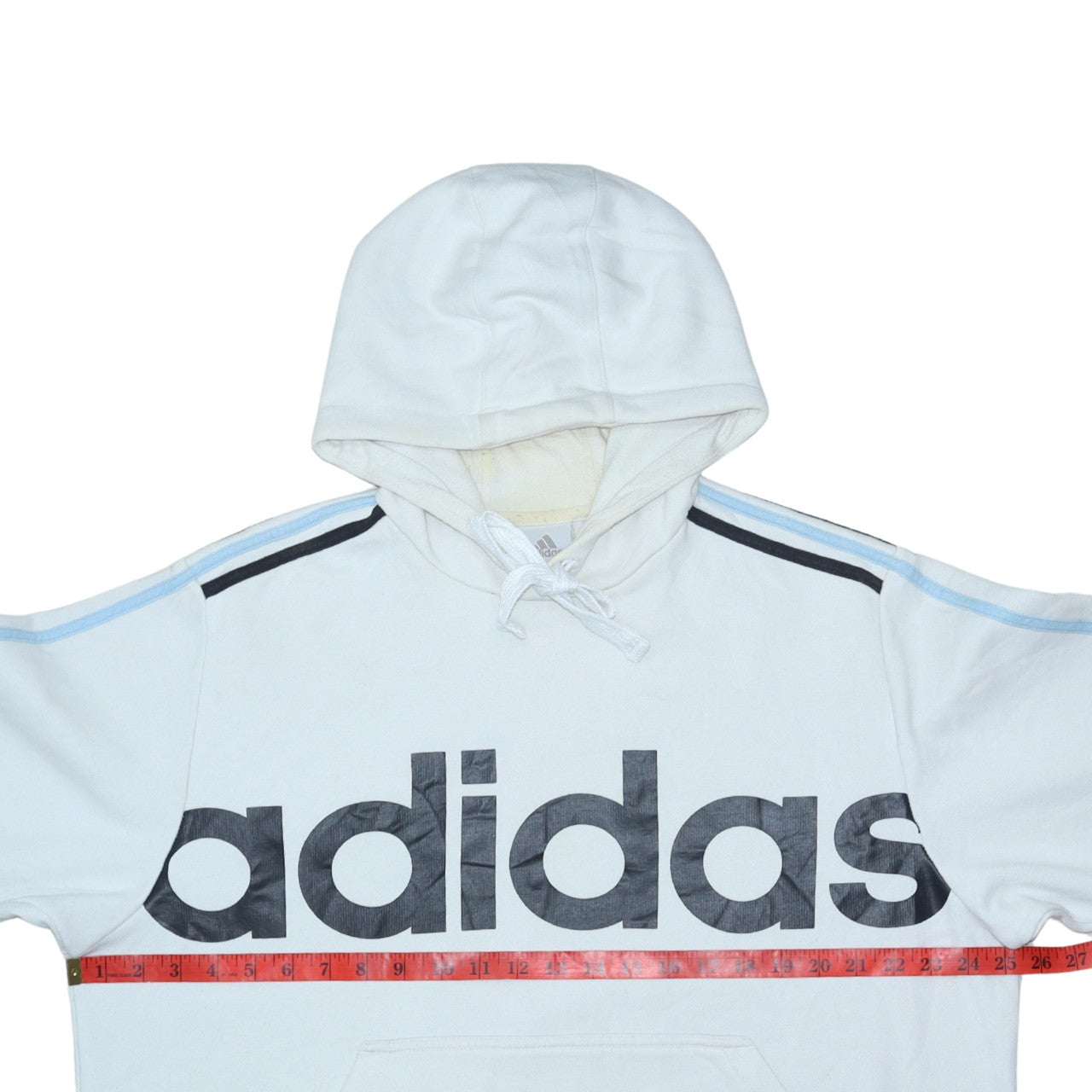 Adidas Mens White XL Pullover Hoodie with Logo Stripes