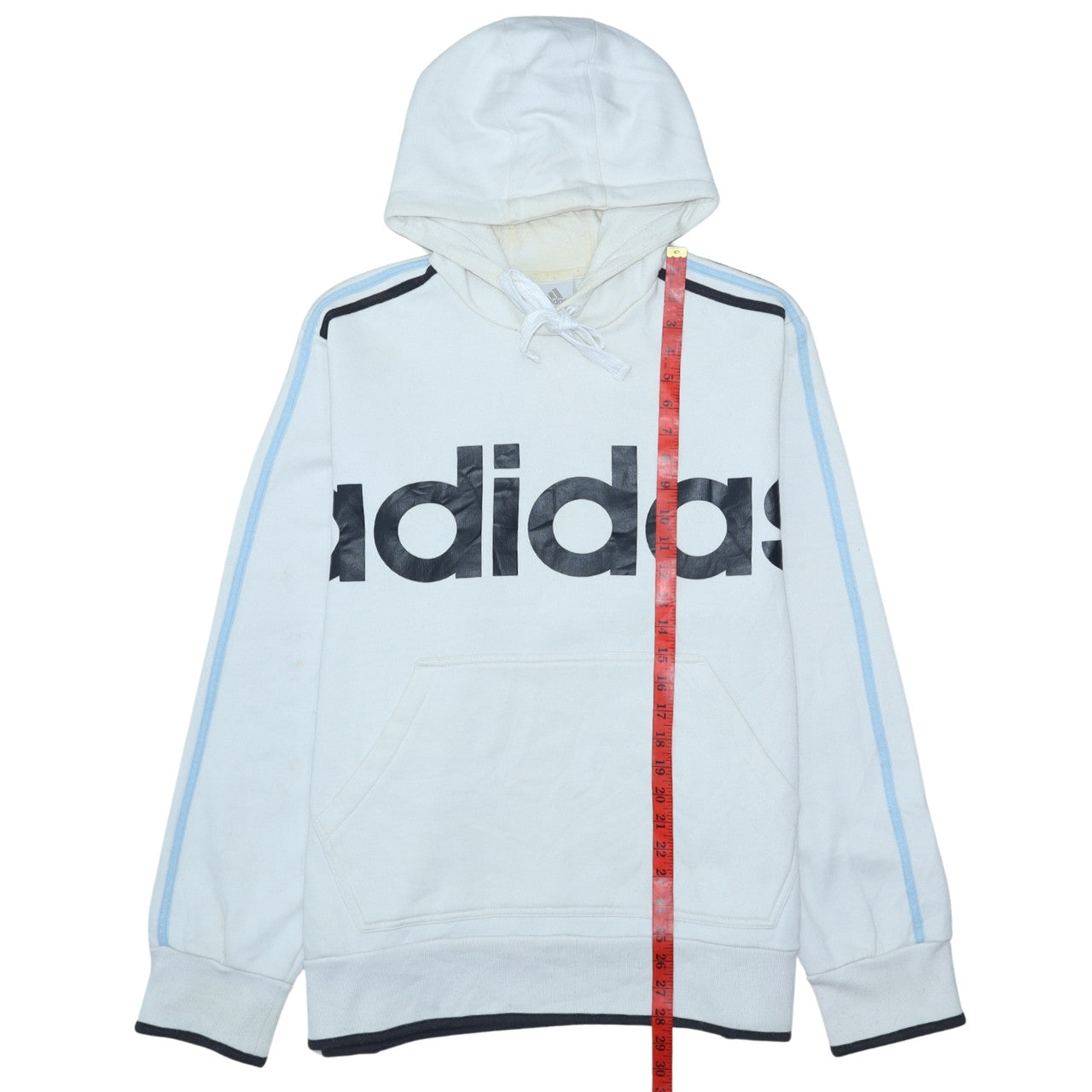 Adidas Mens White XL Pullover Hoodie with Logo Stripes