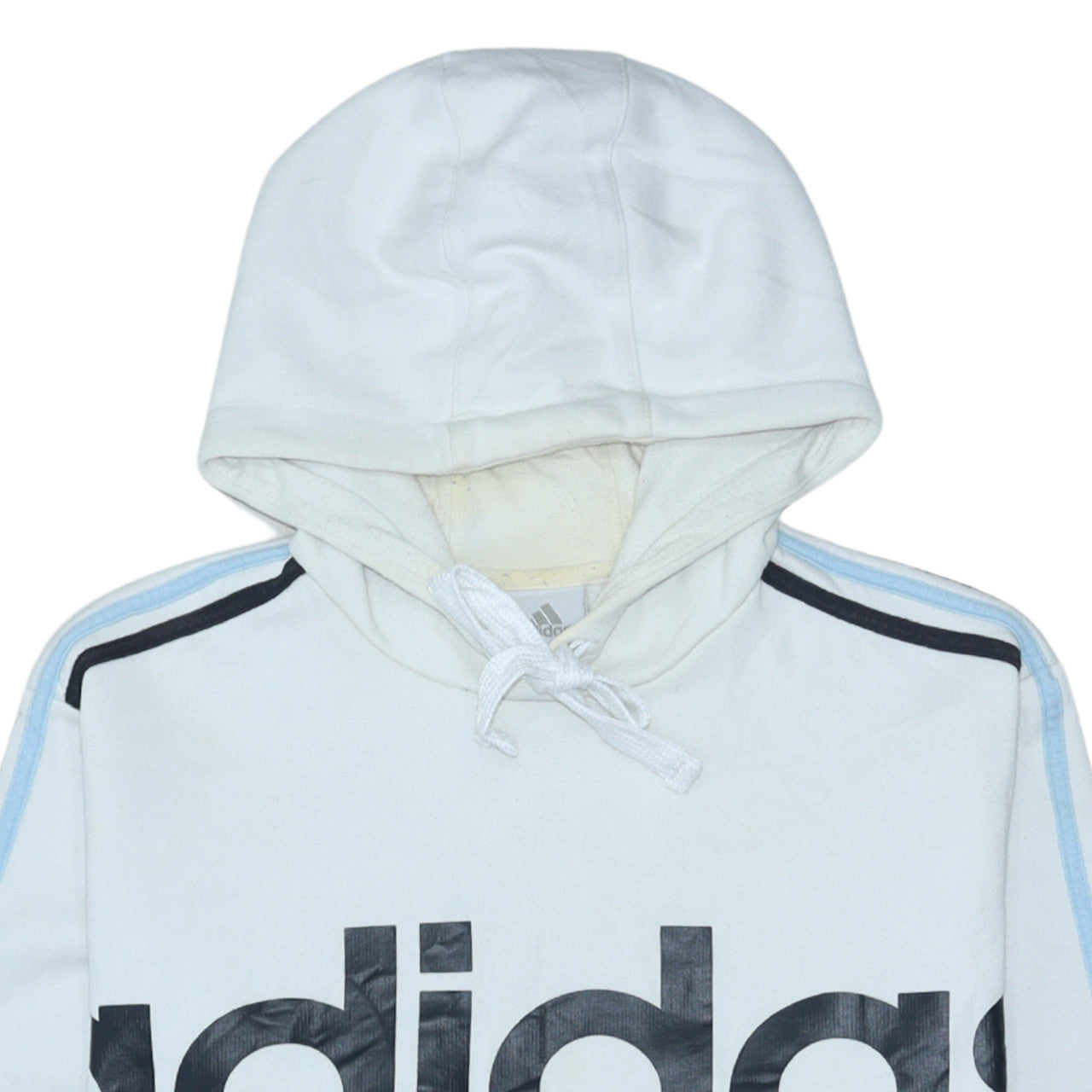 Adidas Mens White XL Pullover Hoodie with Logo Stripes