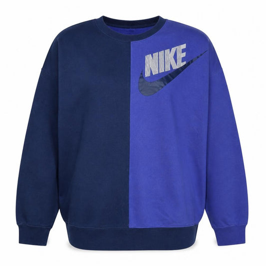 Front view of Nike women’s blue colourblock crew neck sweatshirt, size L