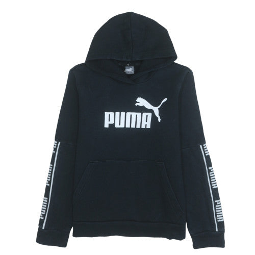 Puma Women Black Pullover Hoodie Large Logo Hooded Sweatshirt