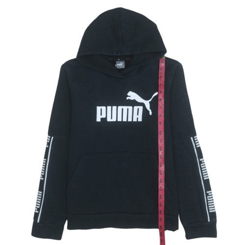 Puma Women Black Pullover Hoodie Large Logo Hooded Sweatshirt