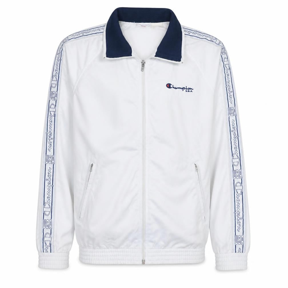 Champion Men's White Full Zip Retro Sports Sweatshirt S