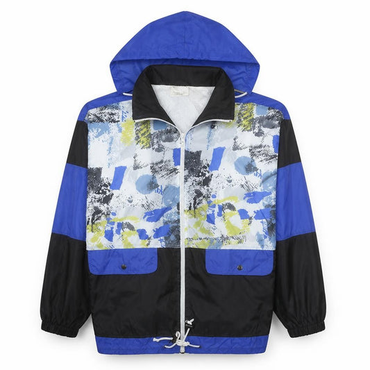 Front view of Marcel Clair Men's Blue 90s Retro Windbreaker Jacket L