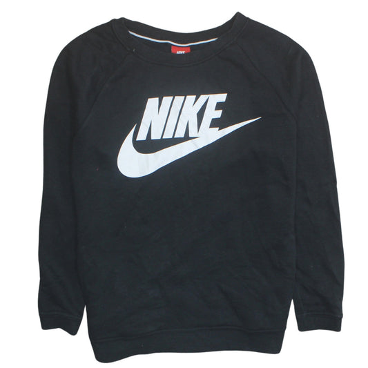 Nike Women Black Pullover Sweatshirt Medium Cotton Blend Logo Crew Neck