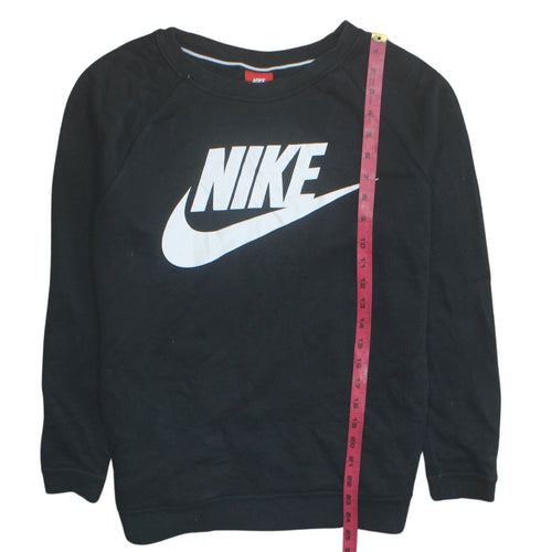 Nike Women Black Pullover Sweatshirt Medium Cotton Blend Logo Crew Neck
