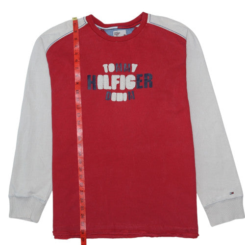 Tommy Hilfiger Denim Mens Red Grey XL Sweatshirt Crew Neck Cotton