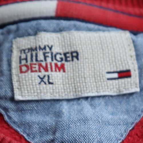 Tommy Hilfiger Denim Mens Red Grey XL Sweatshirt Crew Neck Cotton