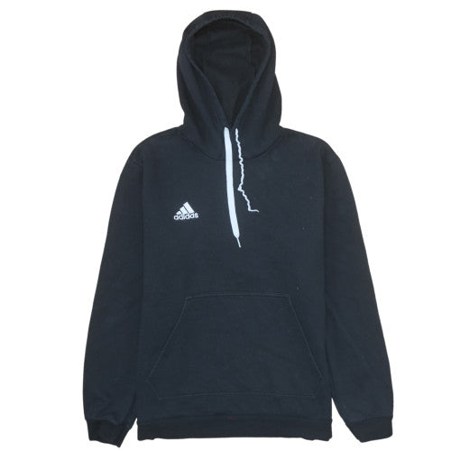 Adidas Men Black Pullover Hoodie L Fleece Logo Sportswear