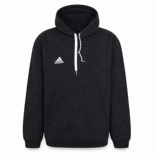 Front view of Adidas Men Black Pullover Hoodie L Fleece Logo Sportswear