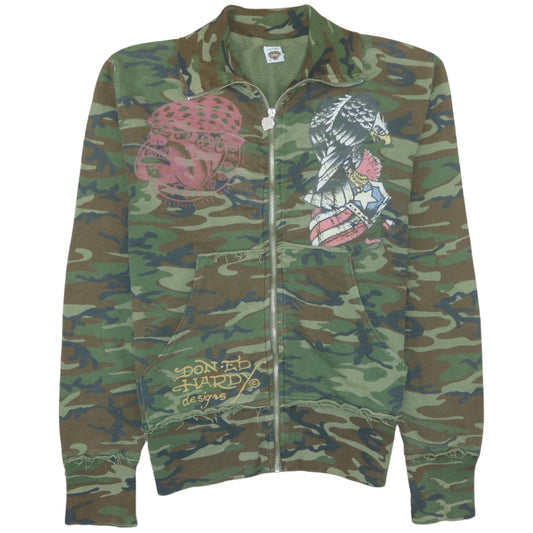 Ed Hardy Men's Green Camouflage Full Zip Sweatshirt Size S