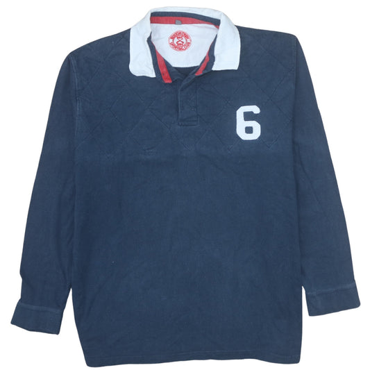 George Men's Blue XL Rugby Style Long Sleeve Polo Shirt