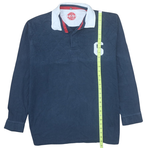 George Men's Blue XL Rugby Style Long Sleeve Polo Shirt