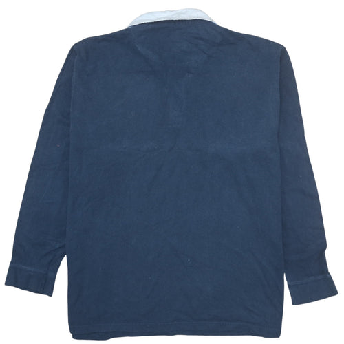 George Men's Blue XL Rugby Style Long Sleeve Polo Shirt
