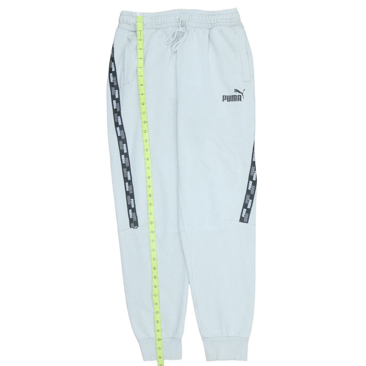 Puma Men's White Jogger Sweatpants M Logo Tape Regular Fit