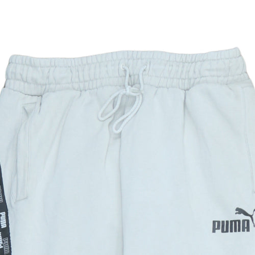 Puma Men's White Jogger Sweatpants M Logo Tape Regular Fit