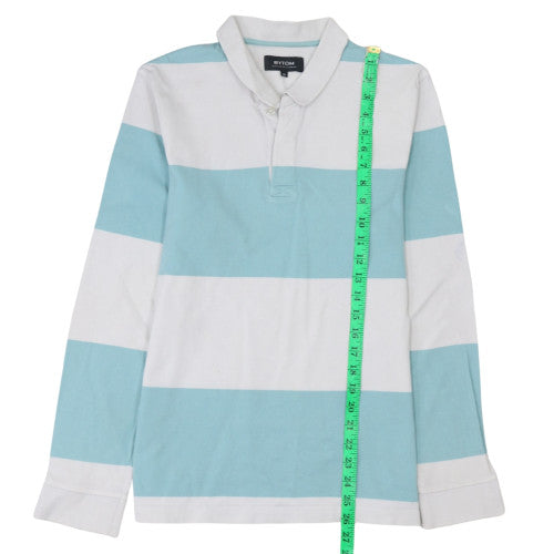 Bytom Men's Blue & White Striped Long Sleeve Polo Shirt M