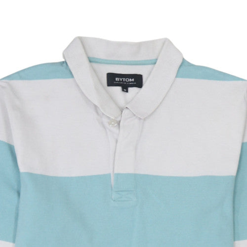 Bytom Men's Blue & White Striped Long Sleeve Polo Shirt M