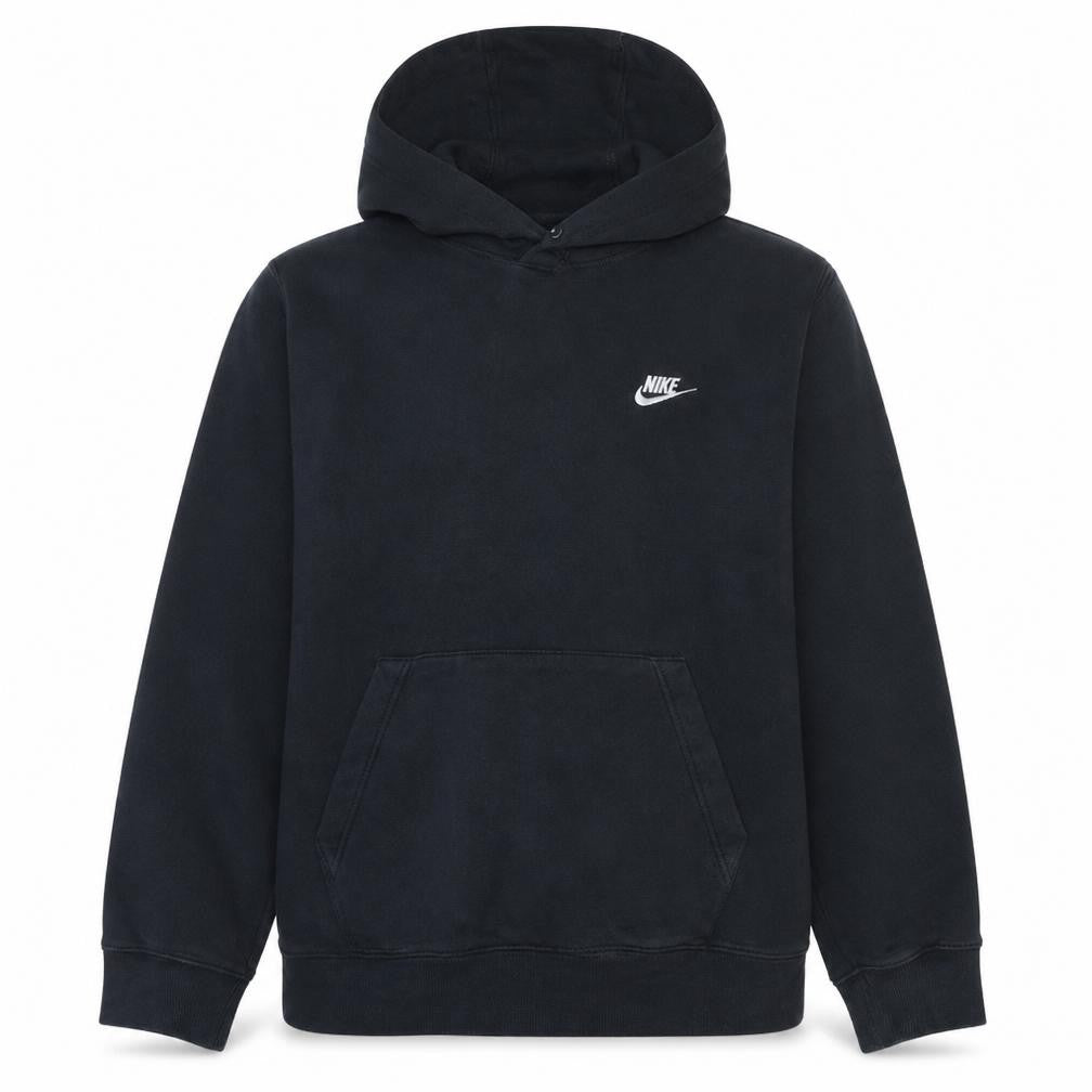 Front view of Nike Men's Black Pullover Hoodie M Fleece Logo Sweatshirt