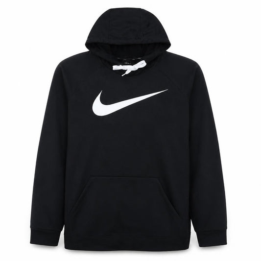 Front view of Nike Women's Black Dri-Fit Pullover Hoodie, size L, Polyester