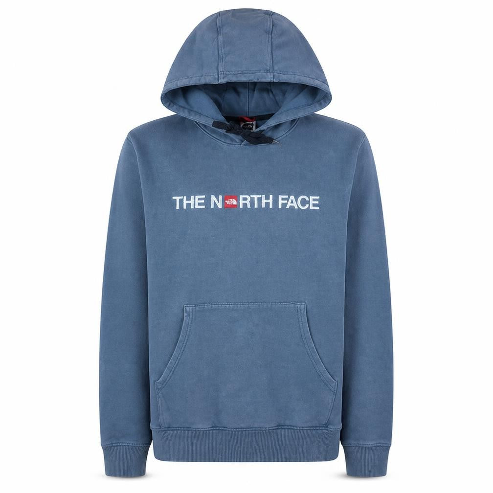 Front view of The North Face Men's Blue Pullover Hoodie M Cotton Logo Sweatshirt