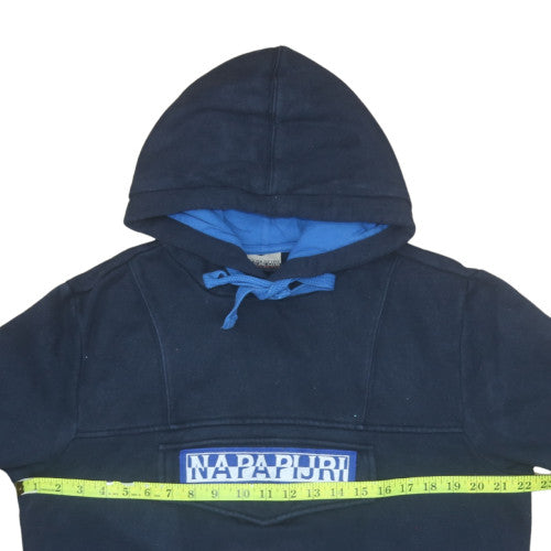 Napapijri Men's Blue Pullover Fleece Hoodie M Embroidered Logo Outdoor