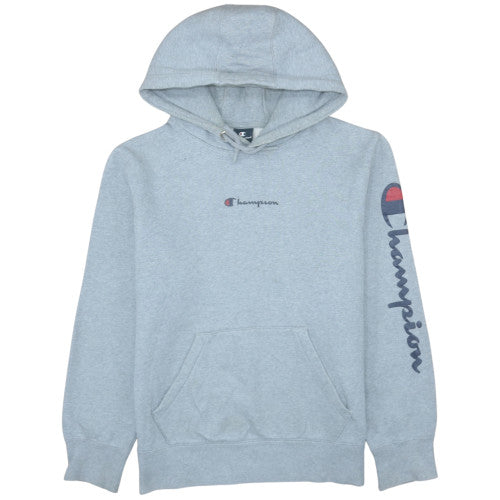 Champion Men's Grey Pullover Hoodie Large Logo Fleece Sweatshirt