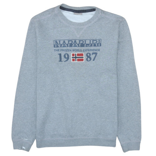 Napapijri Men's Grey Logo Sweatshirt M Crew Neck Fleece Pullover