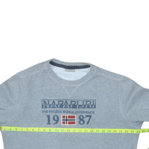 Napapijri Men's Grey Logo Sweatshirt M Crew Neck Fleece Pullover