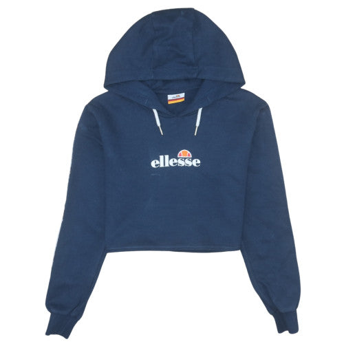 Ellesse Women's Navy Crop Pullover Hoodie Size 10 Cotton Blend