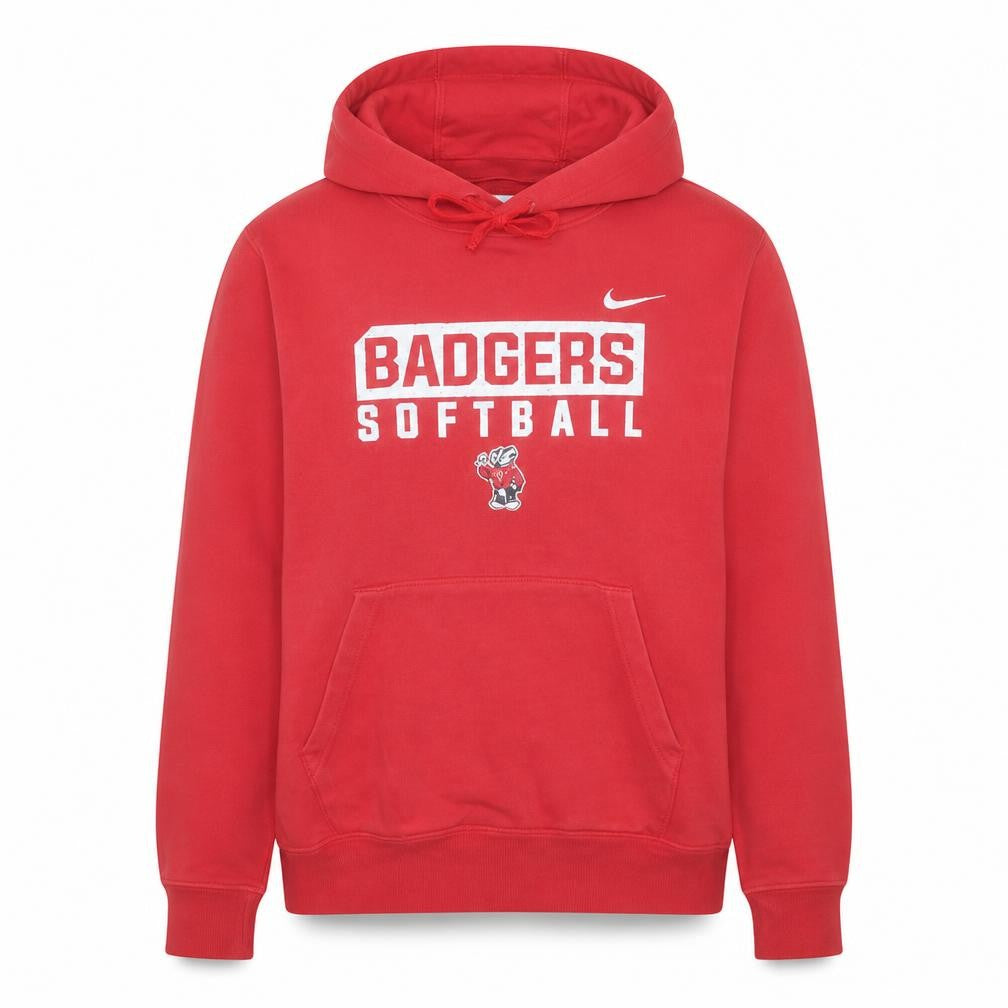 Front view of Nike Men's Red Badgers Softball Pullover Hoodie M Regular Fit
