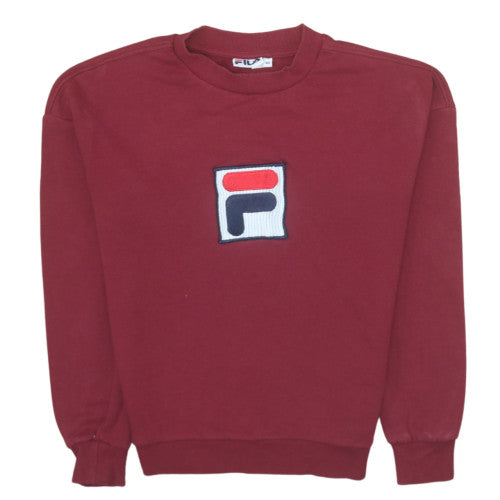 FILA Womens Burgundy Logo Crew Neck Pullover Sweatshirt XS