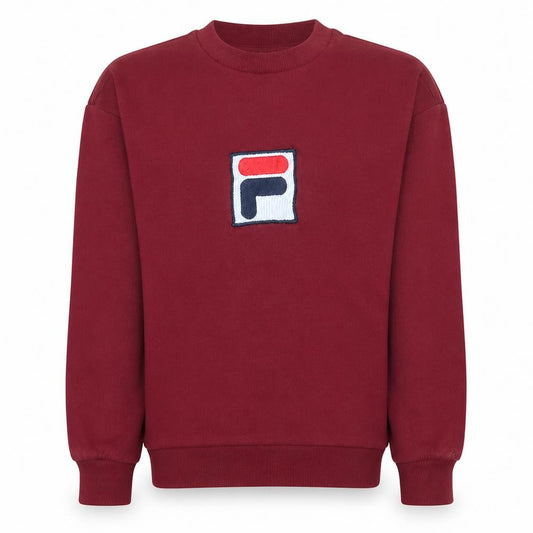 Front view of Fila women’s burgundy logo crew neck pullover sweatshirt xs
