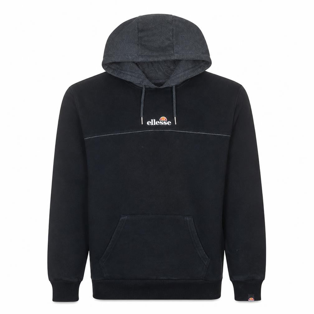 Front view of Ellesse Men's Black Pullover Hoodie L Logo Hooded Sweatshirt