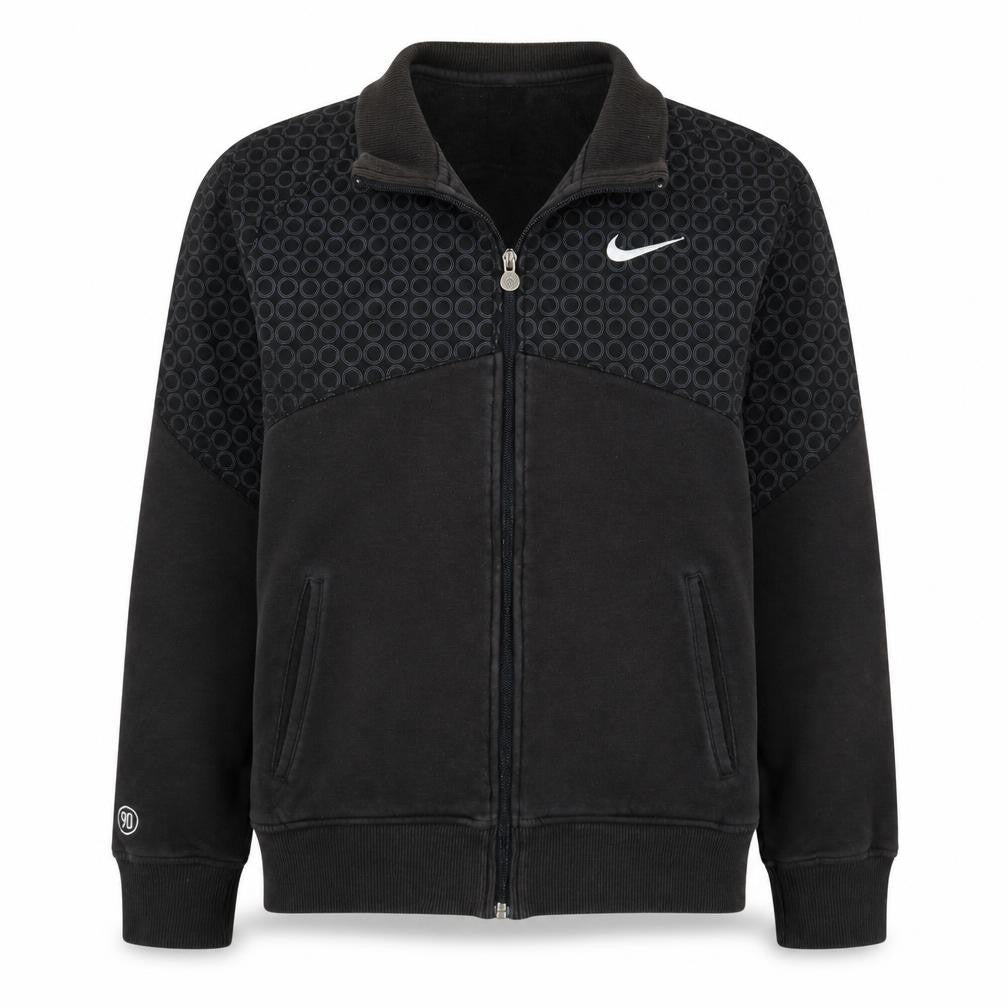 Front view of Nike Men's Black Full Zip Fleece Sweatshirt M Geometric Logo