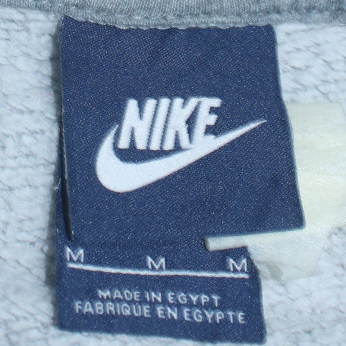 Nike Mens Grey Pullover Hoodie Medium Cotton Blend Logo Sweatshirt