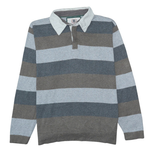 Marks and Spencer Blue Harbour Men's Grey Striped Rugby Polo Shirt L