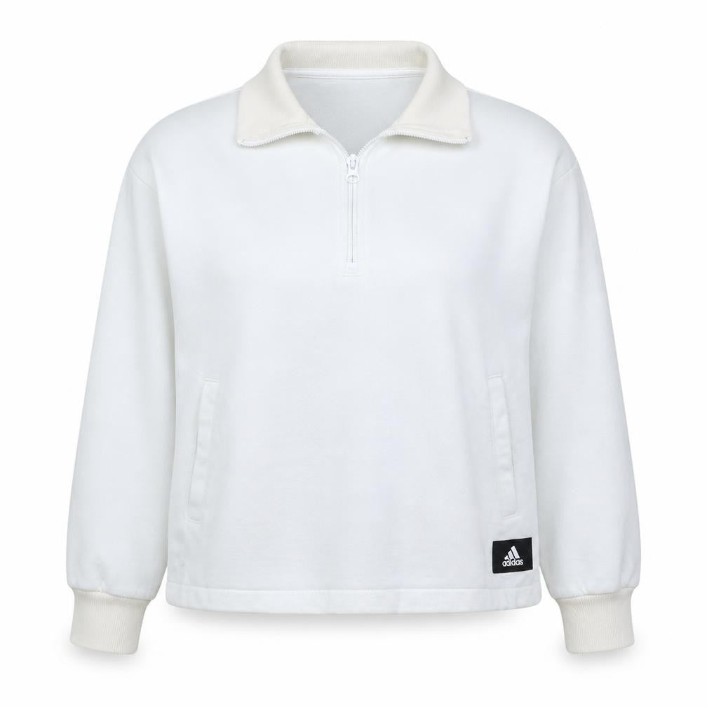 Front view of Adidas Women White XS 1/2 Zip Pullover Sweatshirt with Logo