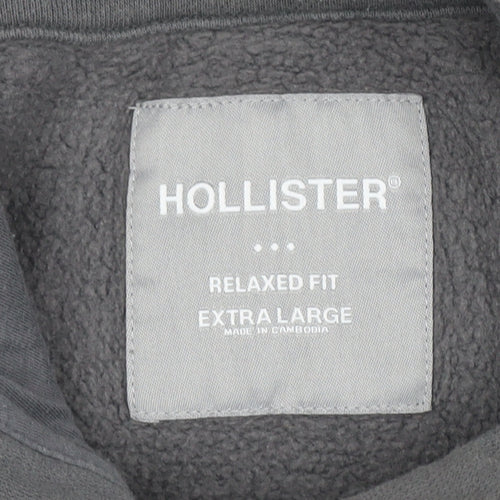 Hollister Men’s Grey Relaxed Fit Pullover Hoodie XL Cotton Blend