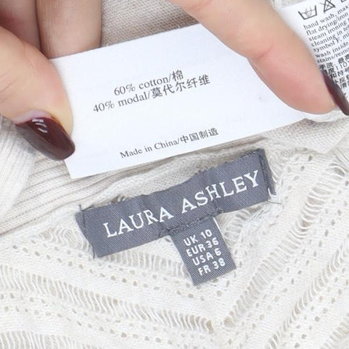 Laura Ashley Women Beige Knit Wrap Cardigan Top Size 10