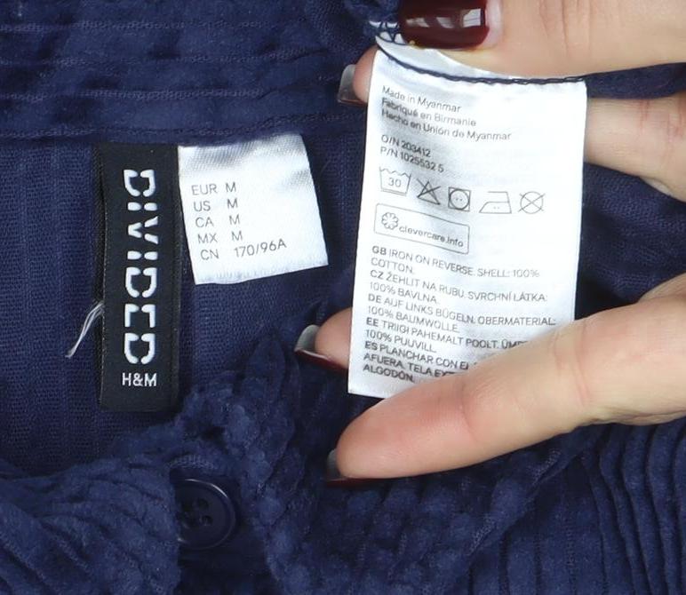 H&M Divided Women's Blue Corduroy Button Jacket Size M