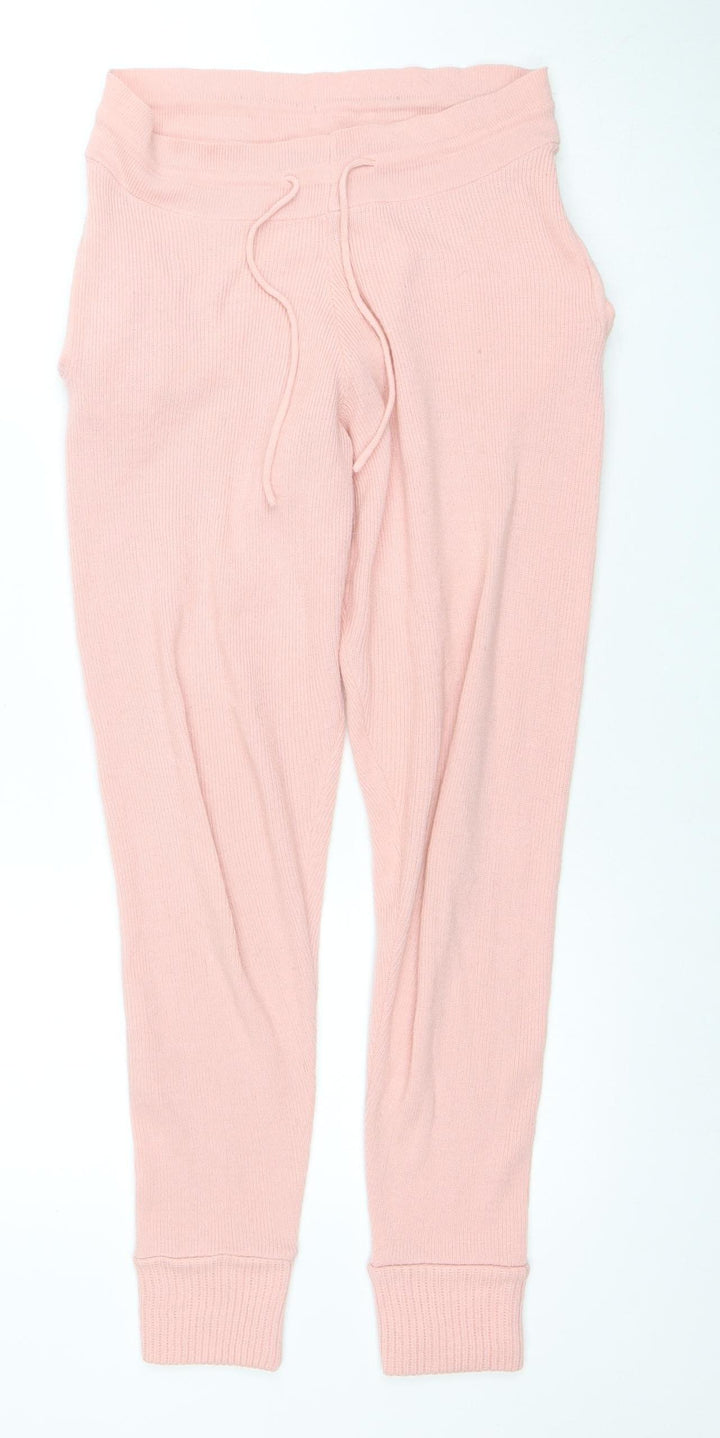 Quiz Women Pink Knit Jogger Trousers Size 8 Acrylic Stretch