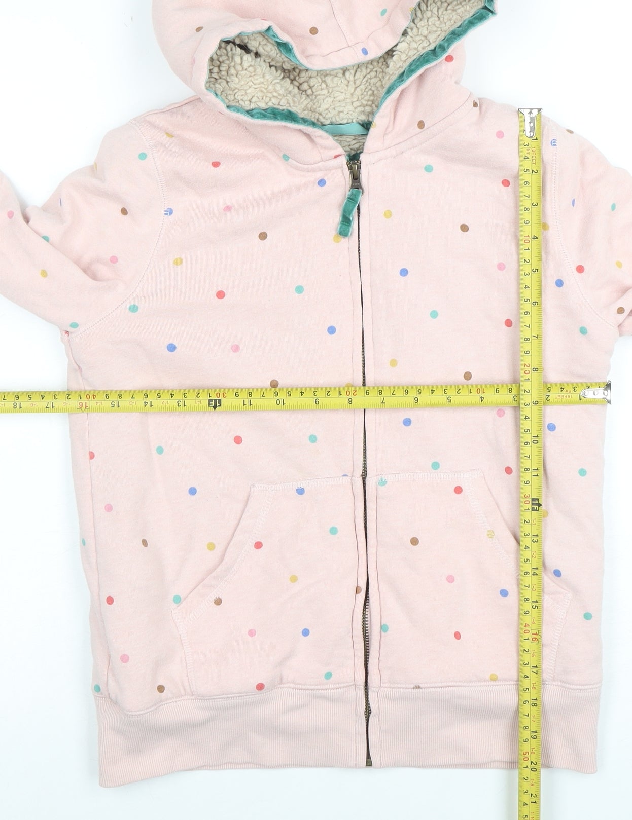 Boden Girls Pink Polka Dot Full Zip Lined Hoodie 11-12 Years