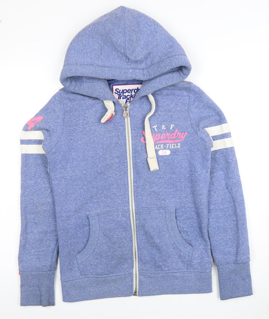 Superdry Women's Blue Small Full Zip Hoodie Track & Field Logo